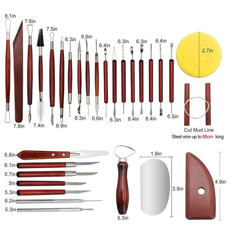 陶艺工具30件套装 软陶泥塑红色木杆雕刻刀细节针刮片割泥线,淘宝优惠券,粉丝福利购,淘宝优惠卷