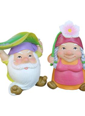 春夏季新款趣味遮雨情侣侏儒矮人套装摆件庭院森林植物主题矮人摆