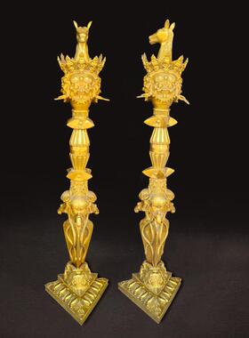 黄铜金刚杵法器大号带底座马头明王普巴金刚橛三面普巴杵摆件装饰