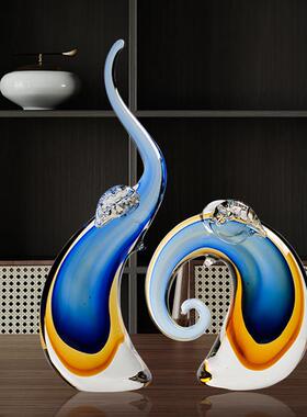 轻奢现代琉璃摆件工艺礼品摆饰水晶玻璃狗大象客厅玄关电视柜乔迁