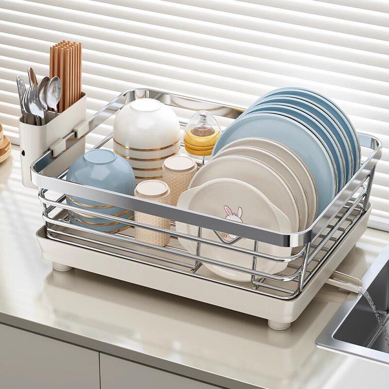 Kitchen 304 stainless steel dish storage rack kitchen storage rack single layer drain basket bowl rack for draining dishes