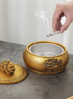 RUN大尚室号浮雕性金蟾烟灰缸带盖时创意个潮流办公桌面摆件家居