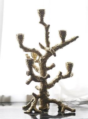 欧SPT式复古创意树关形烛台摆酒店样酒板房客厅别件墅店玄桌面装