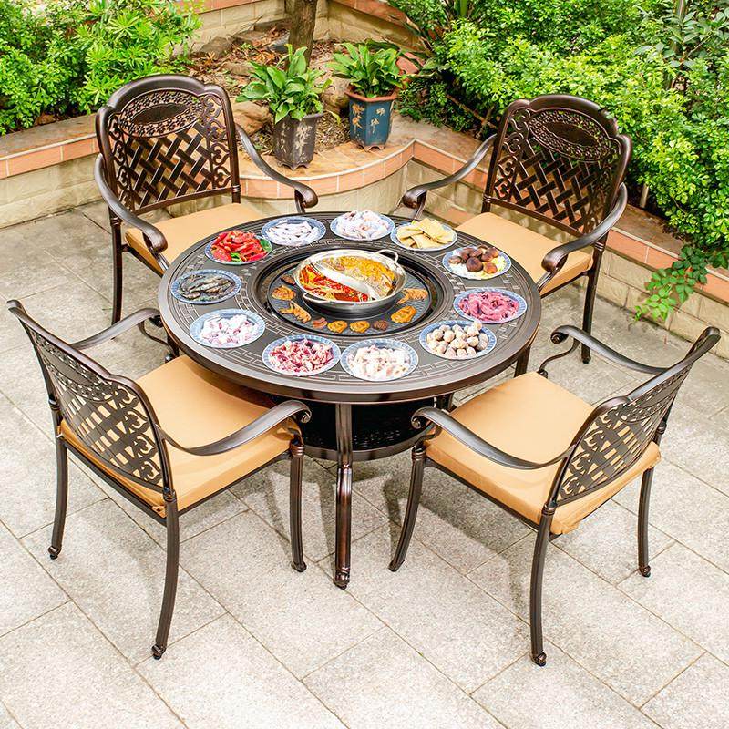 户外烧烤桌椅庭院铸铝无烟电烤炭烤花园露台室外铁艺休闲餐桌组合,淘宝优惠券,粉丝福利购,淘宝优惠卷