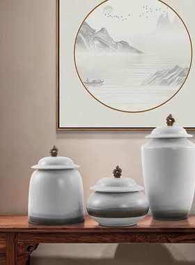 新中式水墨陶瓷罐摆件样板房售楼处酒店大堂软装客厅书房餐厅摆设