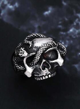 Punk Hip Hop Unique Silver Color Skull Rings For Men Stainle