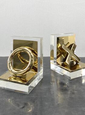北欧样板房客厅书桌五金XO字母水晶座书档摆件办公桌轻奢软装饰品