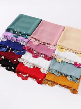 Solid Chiffon Scarf Thin Flower Shawl 纯色雪纺纱巾薄花朵披肩