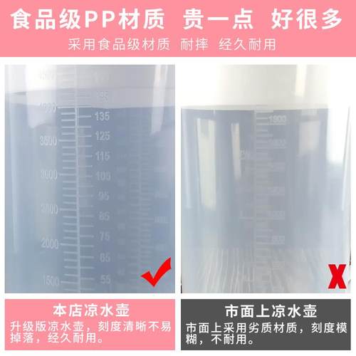 带刻度冷水壶超大容量塑料加厚耐热量杯奶茶店凉水杯2000-5000ML - 图0