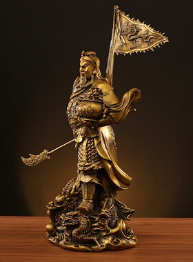 直销新款铜关公关二爷铜像武财神关公黄铜客厅摆件供奉开业工艺品