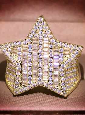 欧美嘻哈男士微镶锆石星星戒指五角星戒指StarRing潮流配饰品