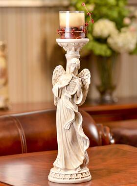 欧式家居饰品摆件树脂工艺品天使烛台客厅新房软装饰礼品摆件