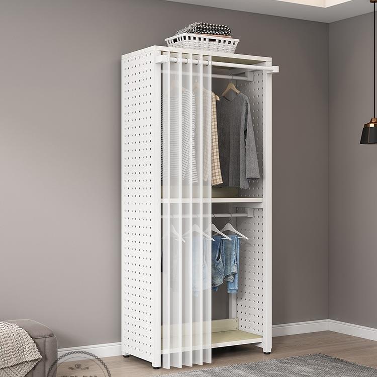 Multifunctional metal corner coat rack with dust-proof curtain wardrobe floor-to-ceiling hole plate hanging coat rack integrated bedroom home