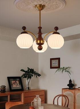 中古风美式复古风卧室吊灯法式中古高级感实木设计师款艺术灯具