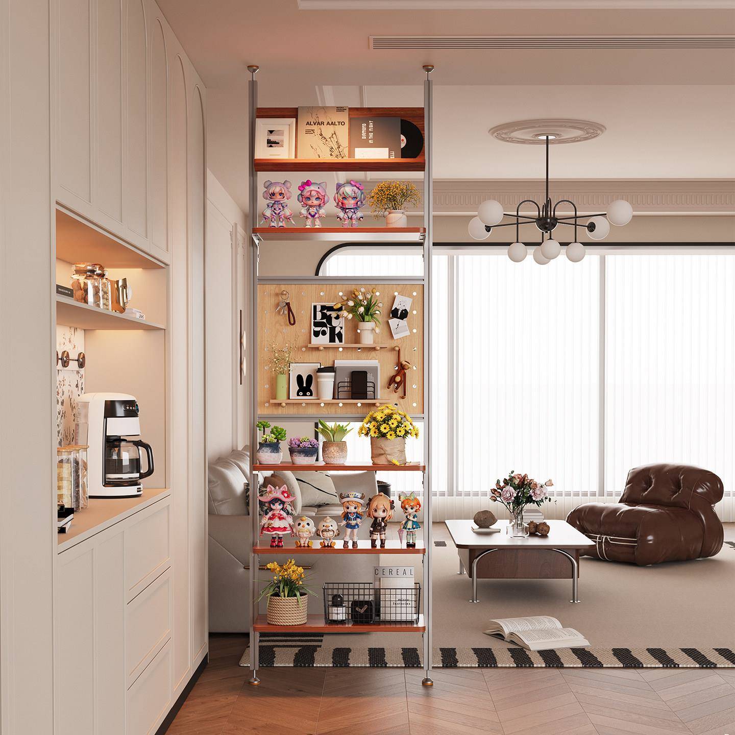 Top-of-the-ground storage rack solid wood entrance partition aluminum profile hole board optical axis storage rack wooden storage rack