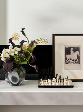 现代艺术棋轻艺术装饰器品花艺花国际象UKH青苔组合会奢议室客厅