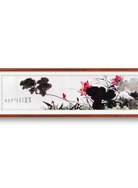 喜事连连手绘装饰画花鸟紫藤荷花兰花画横幅客厅沙发挂画万事如意