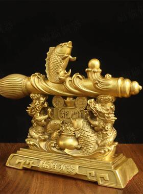 纯黄铜金榜题名文昌笔摆件家用铜鲤鱼跃龙门大毛笔纳福工艺品摆设
