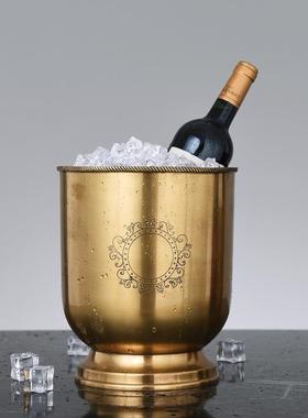 欧式创意黄铜红酒桶干冰桶轻奢家用香槟冰镇桶铜冰桶酒吧酒桶花器