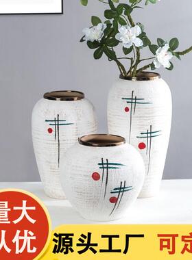 北欧手绘陶瓷花瓶摆件花瓶客厅轻奢饰品插花干花花器中式家居