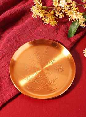 纯铜酒柜供盘供碗套装婚宴茶碗底托装饰品摆件雕刻佛堂供奉小酒杯