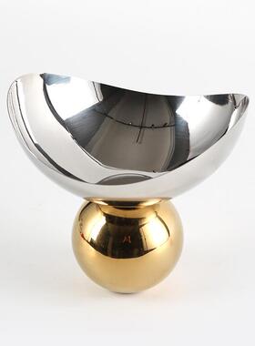 金属圆球高脚果盘摆件酒店高档零食糖果零食干果碗设计师款装饰品