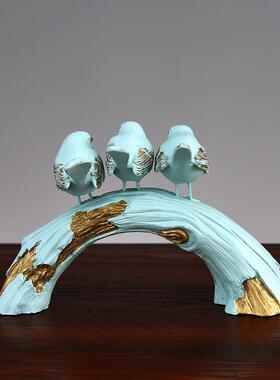 厂家直销情侣小鸟摆件现代家居客厅隔断玄关装饰仿真树枝鸟工艺品