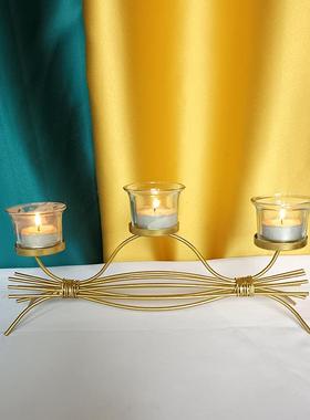 厂家直销烛台创意亚马逊外贸风格铁丝摆件铁线烛台玻璃蜡烛饰品定