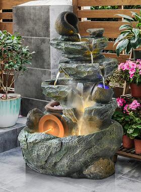 庭院鱼池假山陶罐流水摆件循环水花园喷泉造景布置室外水系景观