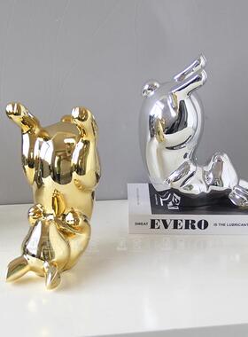 现代潮玩卡通倒立兔子摆件售楼处样板间儿童房客厅动物软装饰品