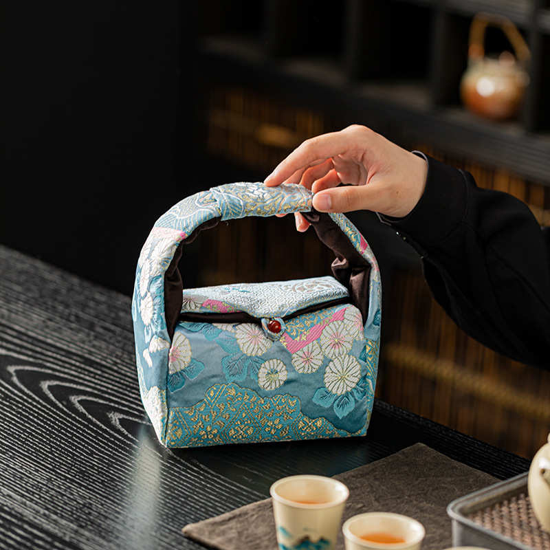 New Chinese-style tea set storage bag thickened outdoor portable tea bag tea cup teapot storage bag one pot two cup cloth bag