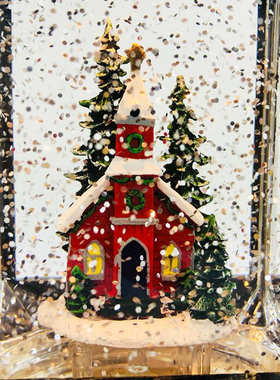 黑金欧式复古桌面摆件小房子手提雪花水灯创意小四方树脂水晶风灯