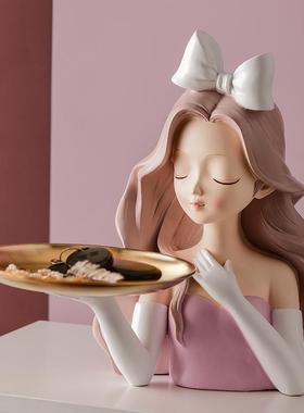 北欧创意兔耳朵女孩收纳摆件家居玄关糖果托盘客厅树脂装饰品摆设