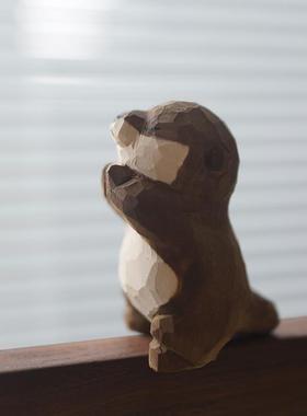 木刻自习室木雕祈福水獭考研上岸礼物深海海獭可爱纯手工许愿 公