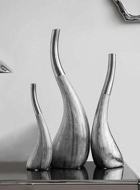陶瓷客厅瓶电视柜软曲摆设抽象银色样板间简约摆件桌面装饰品家居