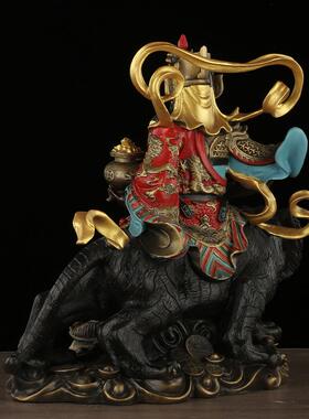 黄铜彩绘武财神赵公明神像财神骑虎像家居供奉摆放铜工艺品