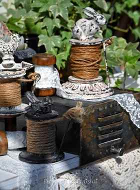 ins铸铁麻绳装饰摆件zakka花园杂货线轴家居橱窗陈列软装手作道具