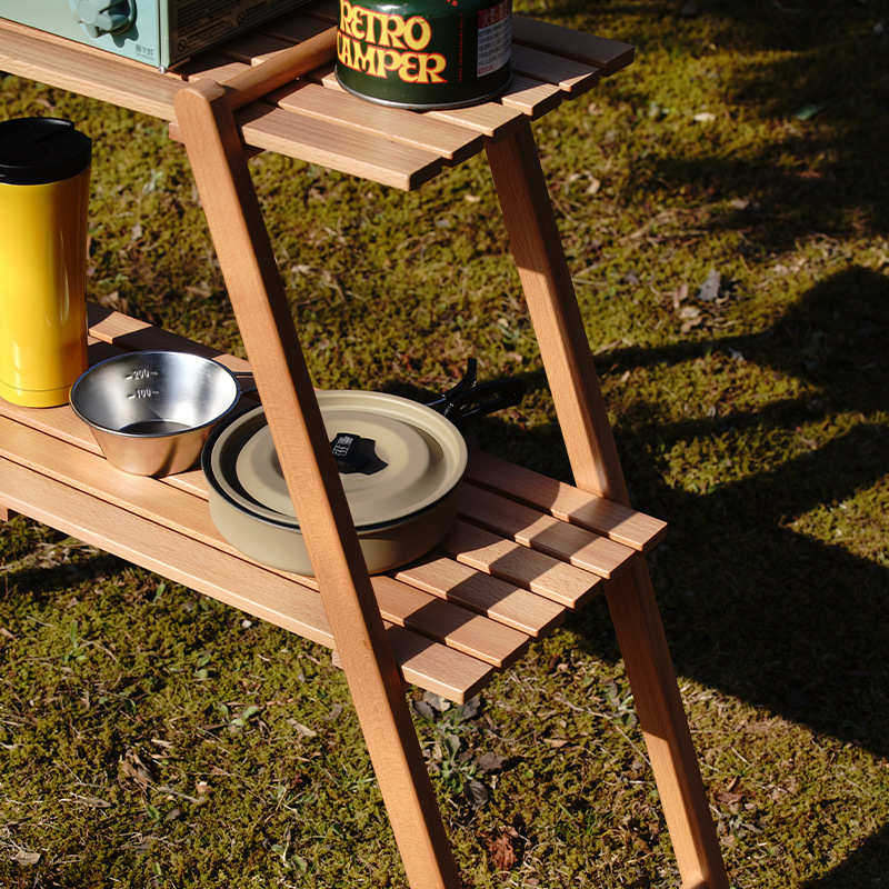 收纳架野餐桌实木挂架三角多功能架子户物双层物外置烧烤储露营架,淘宝优惠券,粉丝福利购,淘宝优惠卷