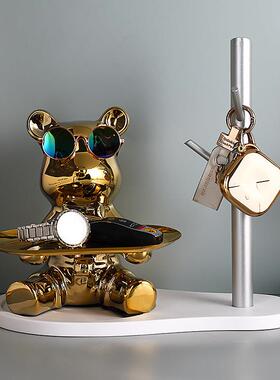 卡通爱心熊钥匙收纳进门玄关装饰摆饰客厅鞋柜托盘轻奢陶瓷存钱罐