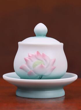 久畔陶瓷青粉香炉小套组家用供奉香炉圣水杯莲花烛台佛具用品摆件