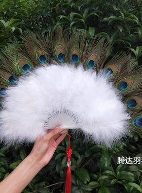 加厚全绒孔雀羽毛毛扇肚皮舞扇子舞蹈扇家庭酒吧装饰现代羽毛折扇