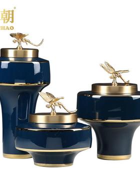 现代件轻奢新中陶瓷饰储物罐摆样板房间别墅式家居客JC4885厅软装