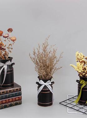 复古黑室色丝带花555牛奶铁皮花桶内花店装饰花瓶复古铁鲜皮防水