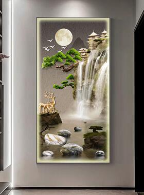 流水生财轻奢高端玄关画入户门装饰画新中式山水风景LED带灯壁画