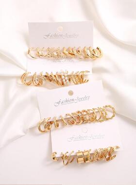 Gold Color Vintage Hoop Earrings Set for Women Boho Metal Ci