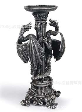 骷髅头烛光万圣节工艺品飞龙树脂工艺品复古桌面摆件哥特式烛台