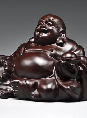 黑檀木质弥勒佛像雕刻摆件实木坐笑佛家居木制玄关装饰红木工艺品