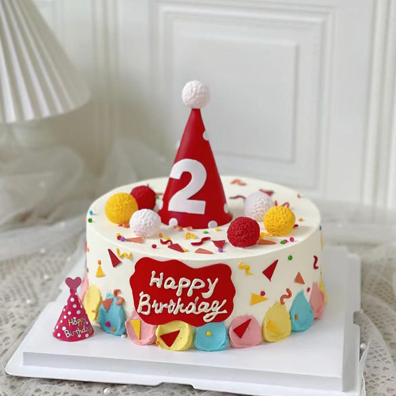 宝宝周岁仿翻糖帽子蛋糕装饰配件百天红色1岁波点毛球帽子搓球器 - 图0