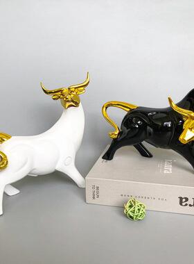 树脂工艺品艺术件现代对牛摆件饰简约轻牛奢风客厅装品艺术抽象创