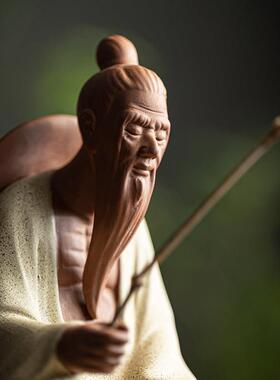 姜太公钓鱼大号陶瓷渔翁老人物摆件鱼缸假山水景微景观造景装饰品